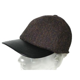 Schuman and Sullivan Harrris tweed 100%  wool tweed NWT fitted baseball cap leather visor large