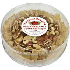 Christmas Selection Gift Box Containing Deluxe Mixed Nuts (Walnuts, Cashews, Almonds, Brazils and Pecans) and Crystallised Ginger 725g
