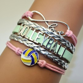 HCChanshi Volleyball Bracelets - Infinity Love Charm Volleyball Team Gifts For Volleyball Sport Fans Lovers, Team Players, Women, Men, Party, Bulk (Pink,Silver and Mint Green)