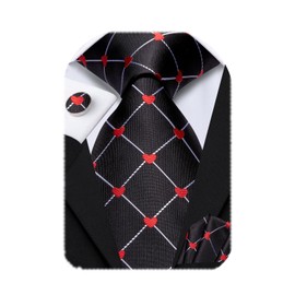 Hi-Tie Black Red Heart Ties for Men Silk Valentine's Necktie Pocket Square Cuff-links Sets Holiday Festival