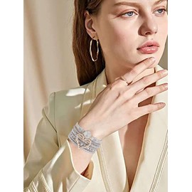 Leather Cuff Bracelet for Women Multi-Layer Heart Wrap Bracelet Bohemian Rope Cuff Bangle for Girls (silver)