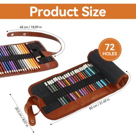 72 Holes Canvas Pencil Wrap with Press Stud, Washable Canvas Roll Up Pencil Case, Portable Rolling Pencil, Colourful Pencil Case, Large Capacity Pencil Case for Artists, Travel, School