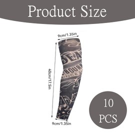 Pack of 10 Tattoo Sleeves, Tattoo Sleeves, Men's Long Arm Tattoo Stockings, Polyester Fabric, 10 Different Patterns, Suitable for Adults, Tattoo Lovers, black