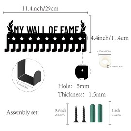 CREATCABIN My Wall of Fame Medal Holder Medal Hanger Display Rack Frame Sports Hanging Athlete Awards Iron Small Wall Mount Decor with 14 Hooks for Wall Home Badge Medalist Black 11.4x4.4Inch