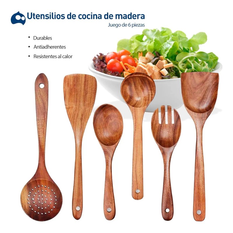 Juego De Palas Y Cucharas De Madera Para Cocina Café