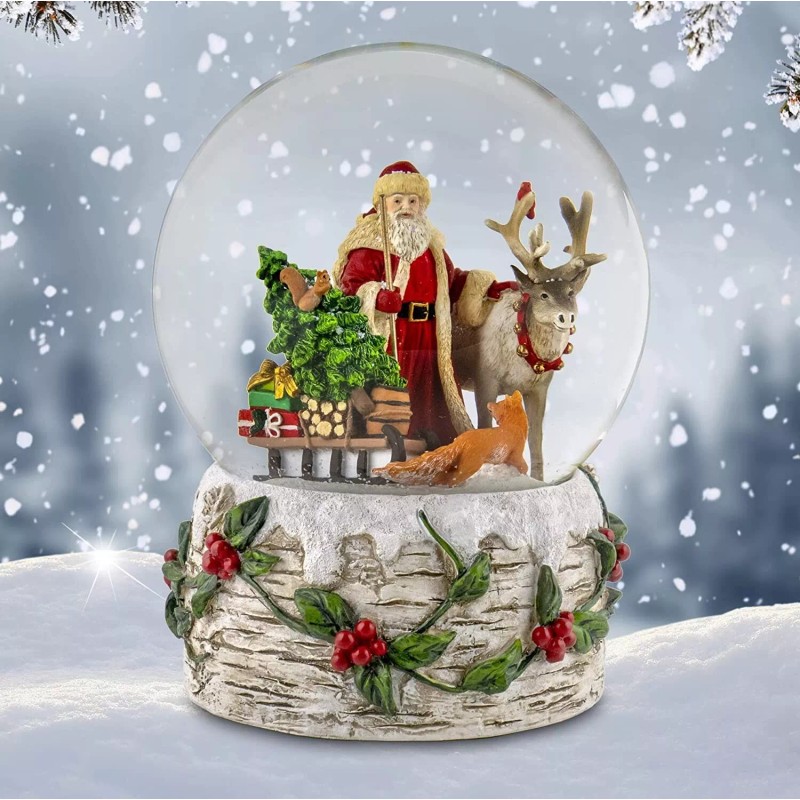 San Francisco Music Box 120MM Musical Santa w/ Reindeer Snow