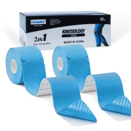 LiangMai Kinesiotapes Pre-Cut - 40 Precut Kinesiology Tape (Each 25 cm x 5 cm) 40 Strips 2 Rolls (5 cm x 5 m) Sports Tapes Blue + Blue Kinesiotape, Professional Physio Tape Skin-Friendly Sports Tape