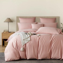 YASMENG Bed Linen 155 x 220 cm Mako Satin Pink 100% Cotton Satin Bed Linen Shiny Duvet Cover Set Soft Silky Breathable Satin Bed Linen 3-Piece with Zip and 2 Pillowcases 80 x 80 cm