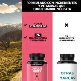 Multi Vitaminico Para Mujer Contiene Goji, Bilberry, Mangosta, Magnesio, Biotina, Calcio, Vitamina C, Acido Folico, Vitamina D3  24 Ingredientes Y... 