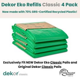 Diaper Dekor Eko Classic Refills, 4 Count | ONLY Eco-Friendly Diaper Pail Refills Made With 70% Recycled Materials | Quicker, Easier & More Cost Effective than Trash Bags | Unscented