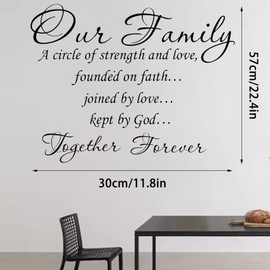 Vinyl Wall Quotes Stickers Our Family A Circle of Strength and Love Founded on Faith Joined in Love Kept by God Together Forever Saying Wall Decal Letter Decor Art Mural for Living Room Bedroom