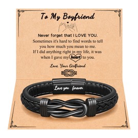 D Dongjiangjin Gift Boyfriend Birthday Gifts Mens Leather Bracelet, Birthday Anniversary Valentines Christmas Presents Gifts for Him Boyfriend BF Men Gift Ideas from Girlfriend Her