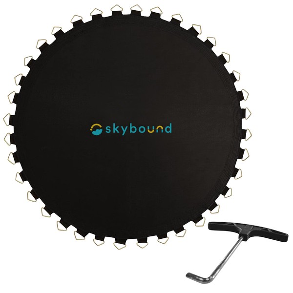 SkyBound Replacement Trampoline Mat, Fits 15ft Frames w/Spring Tool and Durable V-Rings, Bounce Safely with Extra Rows of Stitching - Jumping Mat for 15ft Round Trampoline - Fit 96 Springs & 7 Inches