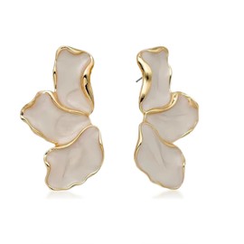 WREAGD Petal Earrings for Women, Irregular Stainless Steel Flower Dangle Earrings, Unique Statement Jewelry for Women Trendy, Water Proof (White)