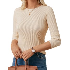 GRACE KARIN Women's Fall Sweater, Apricot Wool Blend Casual Layer Blouse, Knitted Crewneck Work Clothes M