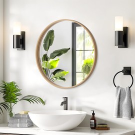 WallBeyond Round Wood Mirror 24 inch Circle Wall Mirror for Bathroom Round Wall Mirror for Wall Decor, Vanity, Entryway Living Room (Natural)