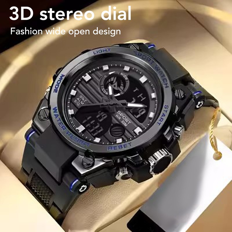 Waterproof Wristwatch Transparent Cover LED Luminous Wristwatch for Gentlemen Black