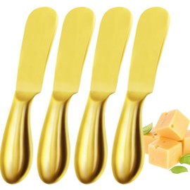 Mlurcu Butter Knife Butter Spreader Knife Gold Butter Knives 4 PCS Cheese Spreader Knives Set Stainless Steel Charcuterie Knives Butter Knife Spreader for Cold Butter Cheese Jam Spreading