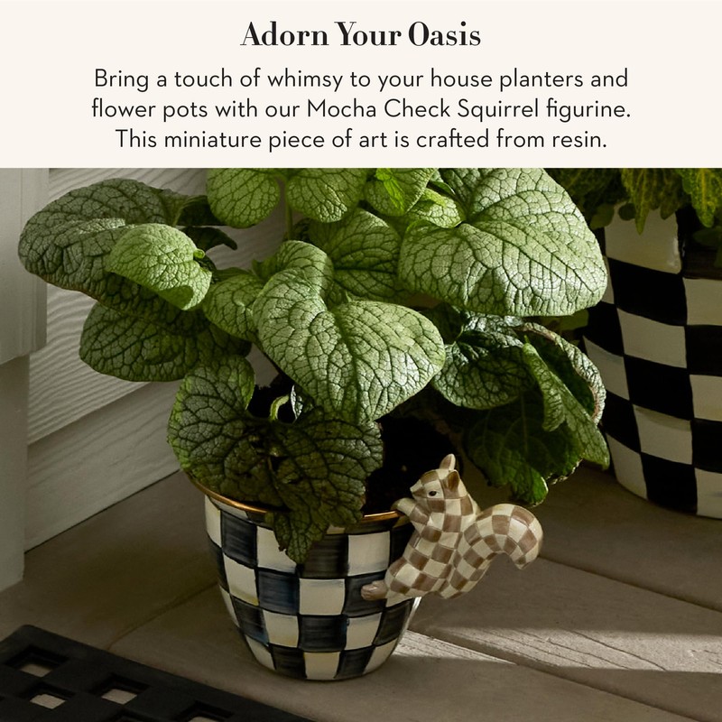 MACKENZIE-CHILDS Pot Climber, Outdoor Planter Hanging Decor, Brown-and-White Mocha Check