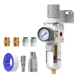 AIRZOE 1/2" NPT Air Filter Regulator Combo Piggyback,5 Micron Brass Element, Semi-Auto Drain,Air Pressure Regulator AW4000-04,0-145 psi Gauge