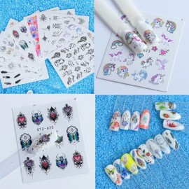 Stiker Uñas 40 Uds Mariposas, Geometría, Plumas, Plantas Etc                                                                                          