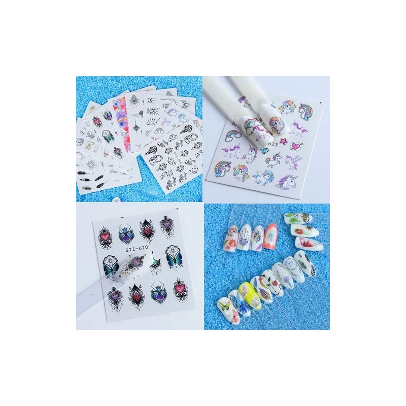 Stiker Uñas 40 Uds Mariposas, Geometría, Plumas, Plantas Etc