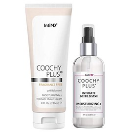 IntiMD Coochy Plus - Kit completo de afeitado íntimo, fórmula antioxidante que evita quemaduras de afeitar, picazón y pelos encarnados, crema de afeit