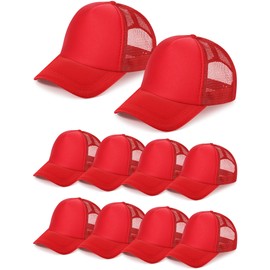 10 Pcs Sublimation Blank Trucker Hats Bulk Mesh Baseball Cap Polyester Mesh Trucker Hat for Men and Women (Red)