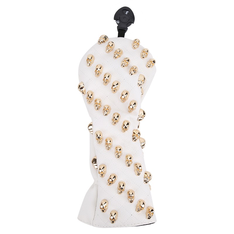 Golf Wood Headcovers PU White Skull Rivet Design Waterproof Durable