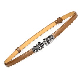 JK Home Adjustable Buckle Slim Waist Belt Skinny Leather Thin Waistband Dress Belts for Women Girls Retro Rose Brown