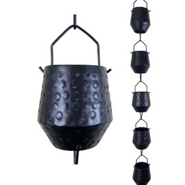 Rain Chains by JASINC 8.5 ft Harmony Cups Black Powder Coated, to Replace Roof Gutter Downspout, with Installation Kit, Rainwater Catcher/Water Diverter, JAS3005BLK
