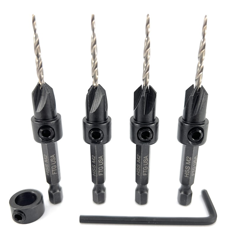 FTG USA Adjustable Wood Countersink Drill Bit Set 4 Pc