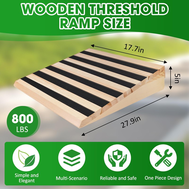 5 Inch Wooden Threshold Ramp for Home Steps(17.7" W*5.0" H,