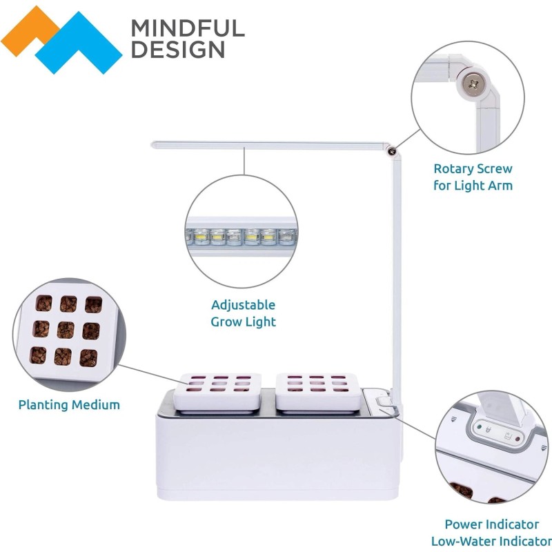 Mindful Design Hydroponic Herb Garden Multi-Spectrum LED Desktop Growing Light