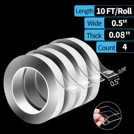 Art3d Double-Sided Tape Heavy Duty (10FT), Removable, Traceless, Washable, Reusable - Multipurpose Tape as Seen on TV (1/12" x 1/2" x 10', 4)