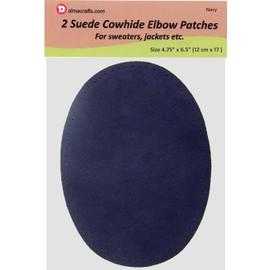 -2 Sew-on Large Natural Suede Leather Elbow Patches Size 4.75 in x 6.5 in w/Perforated Edges for Easy Sewing - (Navy)