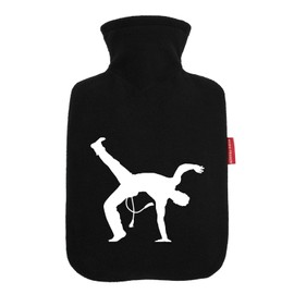 Huuraa Wärmflasche Capoeira Silhouette Geschenk 1,8 Liter Black Classic Veloursbezug Capoeira Präsent