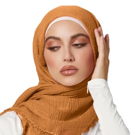 HUSSATOP Women Hijab Scarf Muslim Rayon Crinkle With Fringe Edge Fashion Head Wrap Scarves