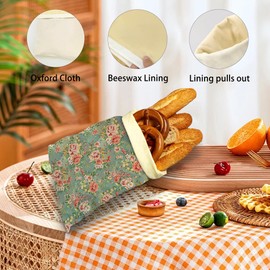 SINENRY Vintage Floral Rose Flower Bread Bags for Homemade Bread, 2 Pack Reusable Beeswax Bag, Linen Bags for Sourdough and Fresh, Baking Gift