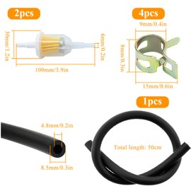 Mtanlo 6mm 50cm Fuel Pipe Pipe with 4 Pieces Clamp Clips 2 Pcs 6.8/8mm Fuel Filter for Car Motorcycle Small Engines