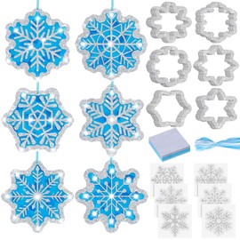 Epakh 36 Sets Snowflakes Craft Kit Snow Tissue Paper Sign Craft Winter Christmas Craft Make Your Own Xmas Tree Hanging Ornament for Party Holiday DIY Home Activities