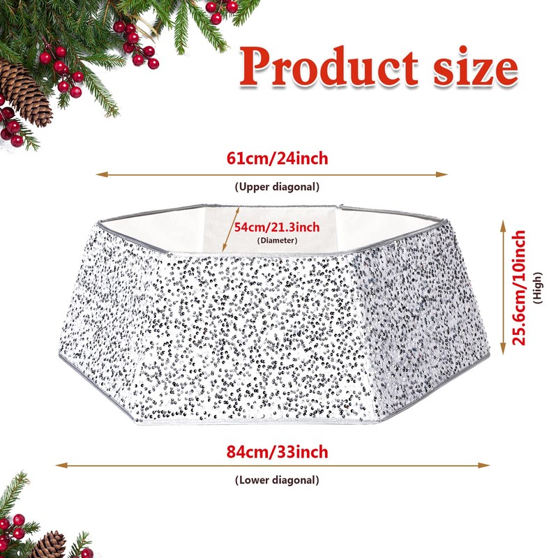 DoreenBow Christmas Tree Collar 33 Inches Silver Sequin Xmas Tree