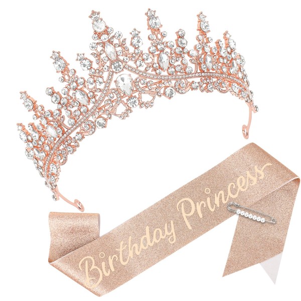 CAVETEE Princess Crown and Birthday Princess Sash, Birthday Tiara with