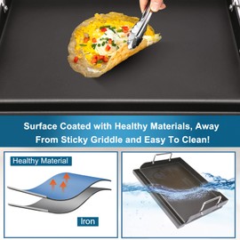 Utheer 25" x 16" Pre-Seasoned Nonstick Cast Iron Griddle for Gas & Charcoal Grills – Universal Flat Top with Grease Groove, Reinforced Ridges & High Sidewalls, Great for Parties, Camping & Tailgating