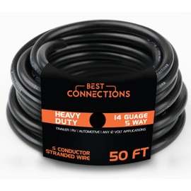 BEST CONNECTIONS 5 Way Trailer Wire – Heavy Duty 14 Gauge 5 Conductor Insulated Cable – Durable, Weatherproof, Color-Coded 5 Way Trailer Wiring Extension for RV Trailer and Automotive (50 Feet)