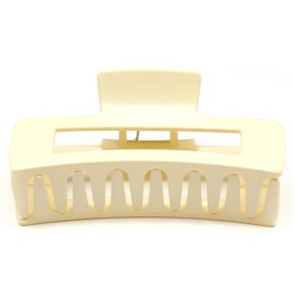 QinGoo Large Square Hair Clip, Beige, Firm, Hair Clip, Hair Accessory, Cute, Stylish, Korean, 1 Piece (4.1 x 2.0 inches (10.4 x 5.2 cm), Cream)