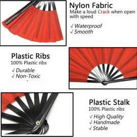 Jwqqwdza 2 Pcs Boots on The Ground Hand Fan for Women Men, 2025 Trendy Large Popping Fans for Line Dancing Party Wedding Photo Props, Decorative Folding Fan (Black&Red, 2 Pcs)