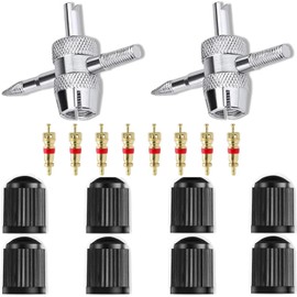 18pcs 4-Way Valve Tool Tire Repair Tools Valve Core Remover Tool Tire Valve Stems with Valve Cores Stem Cover for All Types of Tire