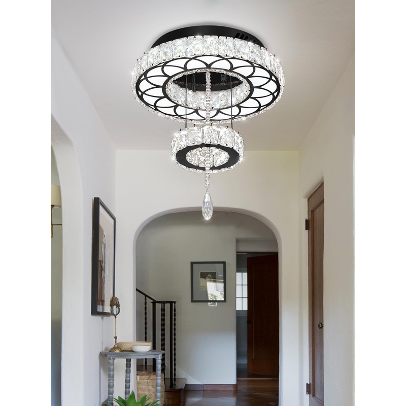 Flashing God Dia 12" Crystal Mini Chandelier Crystal Black Ceiling
