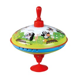 Lena tin toys 52249 - Humming Spinning Top Diameter 19 cm The Little Mole, Metal Spinning Top, Sheet Metal Swing Spinning Top, Classic Pump Spinning Top with Tip, Toy Spinner for Children from 18